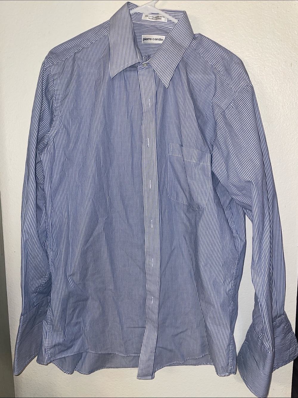 Pierre Cardin Men's Narrow Blue and White Stripe Dress Shirt